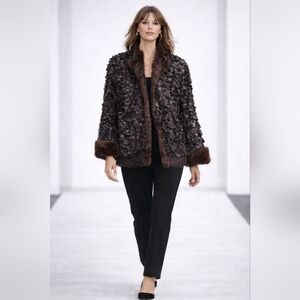 Maurizio Pecoraro Milano Reversible Rabbit Fur Leather Coat IT42 US8 Brown Luxur